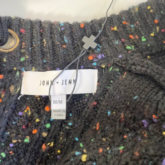 John + Jenn Black Cropped Knit Cardigan Sweater M V-Neck Tie Back Relaxed Fit - Picture 3 of 7